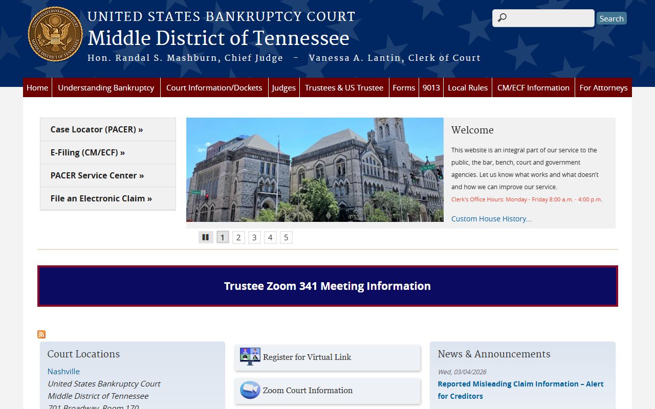 U.S. Bankruptcy Court for the Middle District of Tennessee, separate from Williamson County clerks