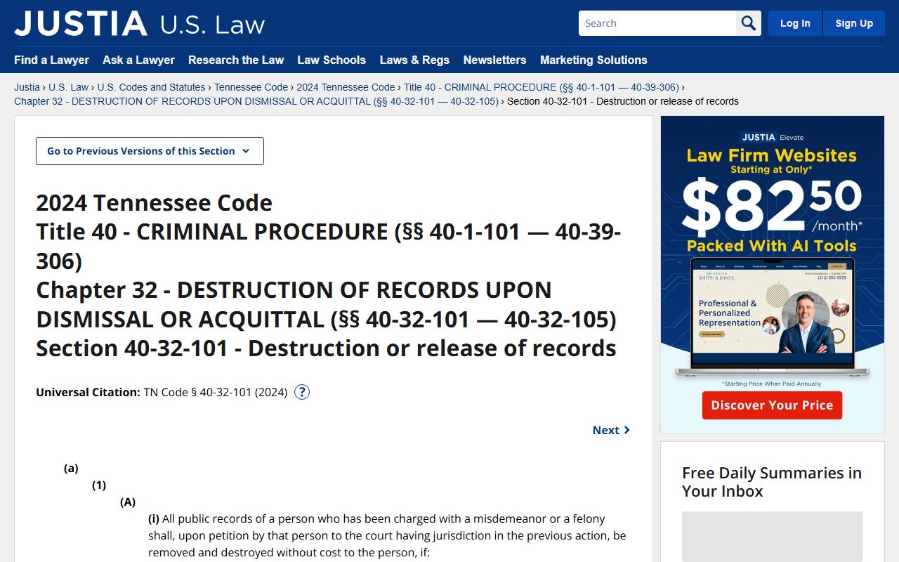 Tennessee expunction statute for Williamson County criminal records