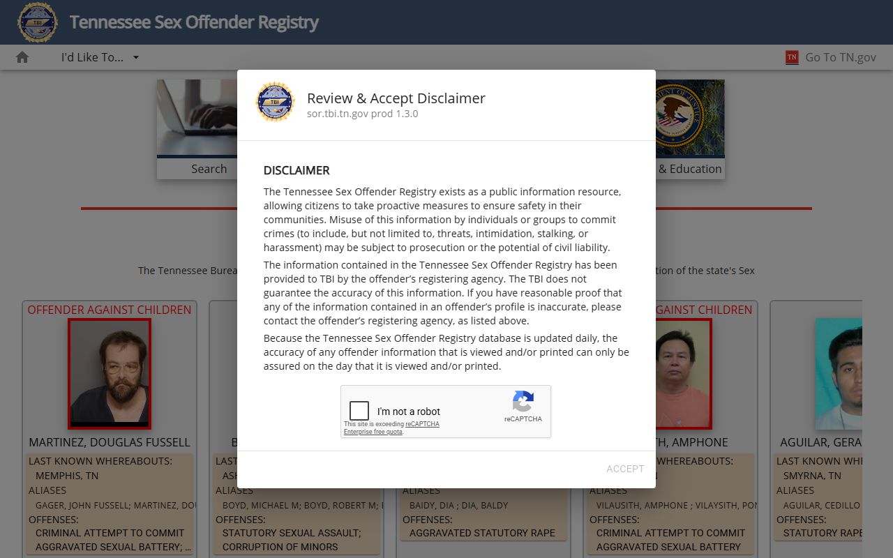 Tennessee Bureau of Investigation sex offender registry for Williamson County