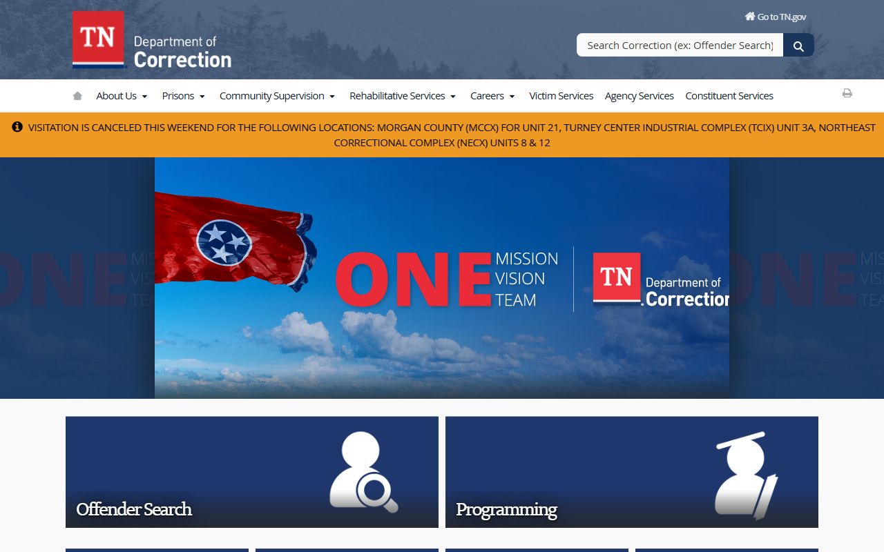 Tennessee Department of Correction site related to Williamson County criminal records