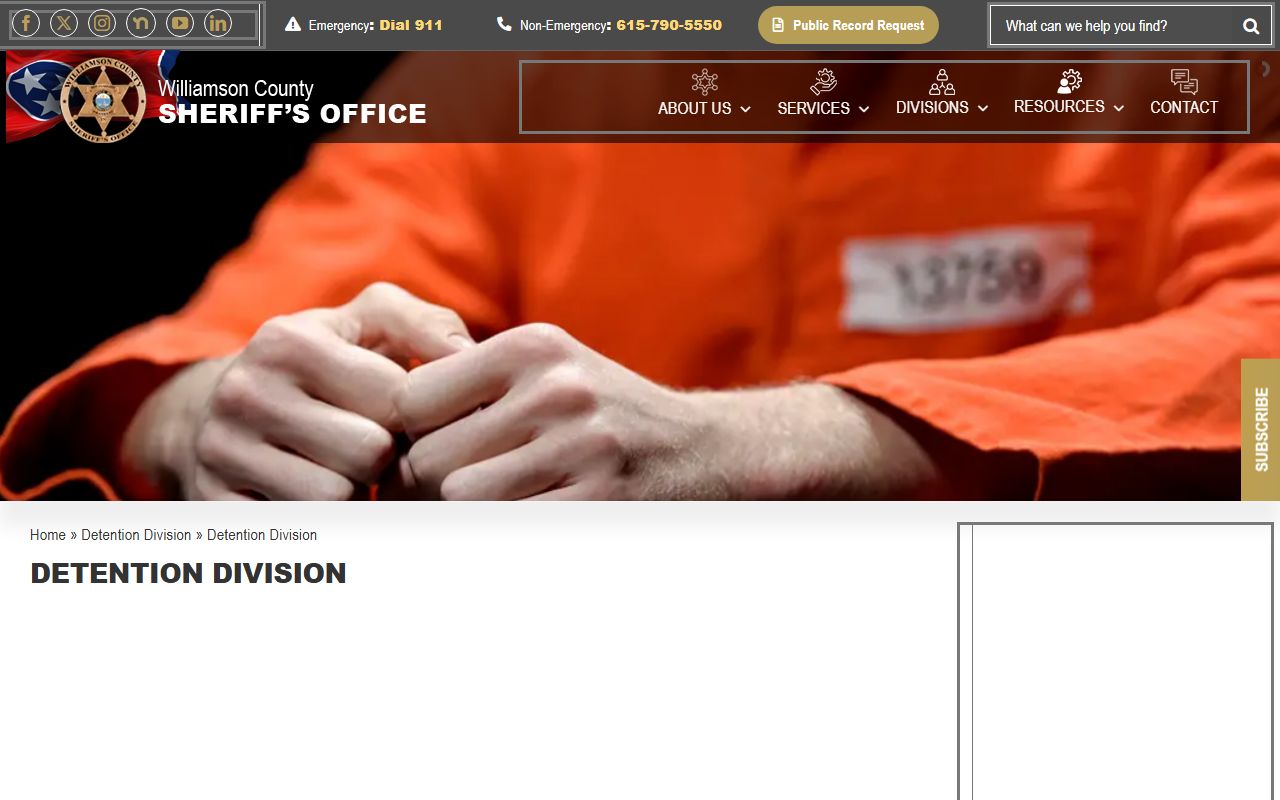 Williamson County Sheriff's Office Detention Division page for arrest records