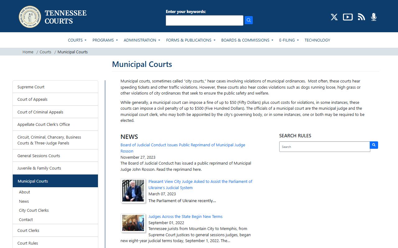 Tennessee AOC overview of municipal courts as they relate to Williamson County
