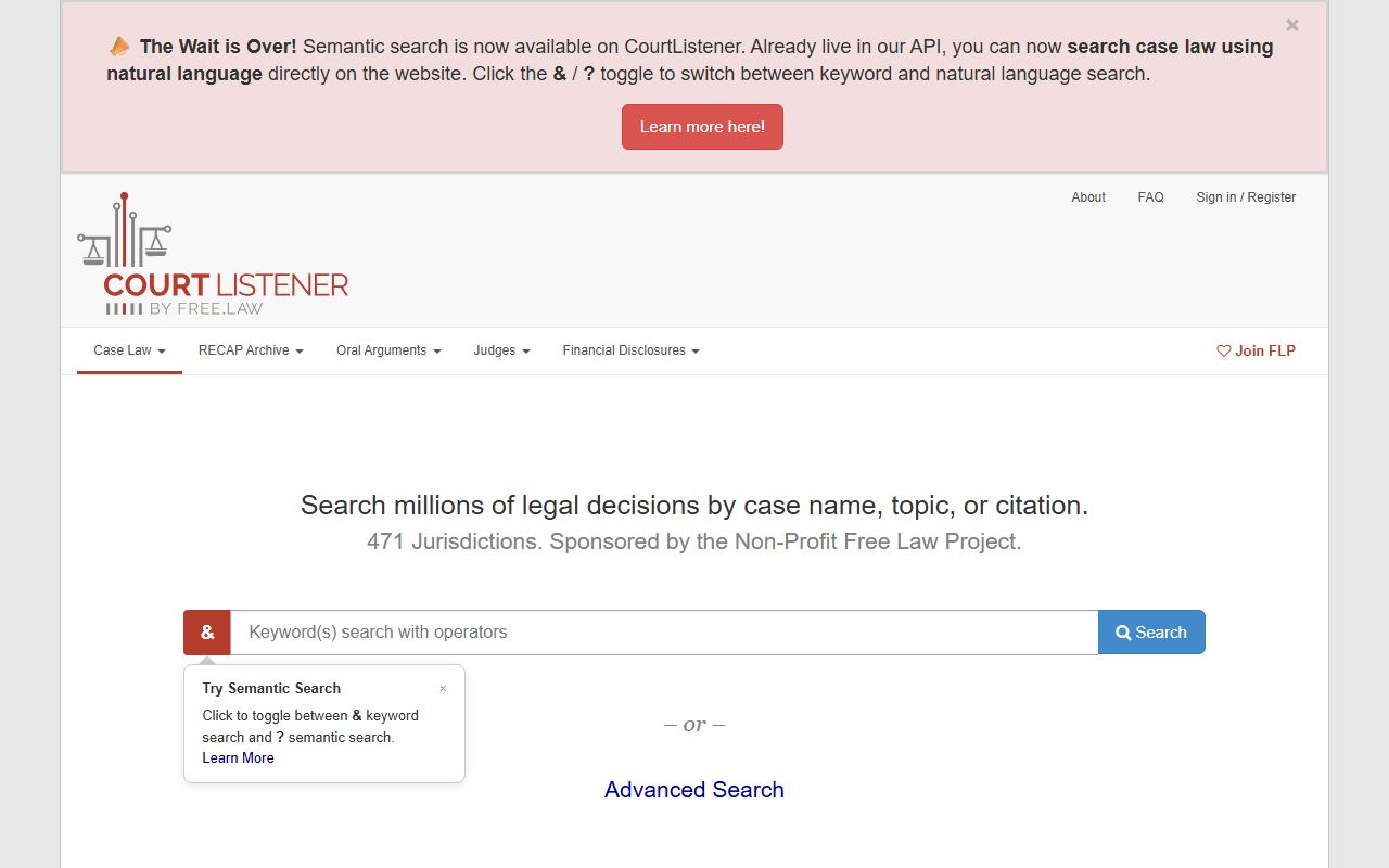 CourtListener free court records search for federal cases