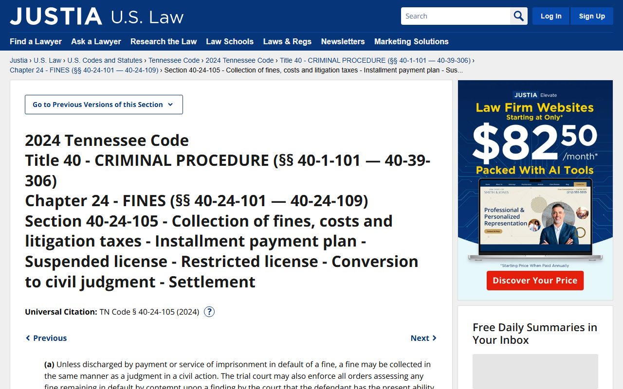 Tennessee Code on criminal court costs and fines for Williamson County records
