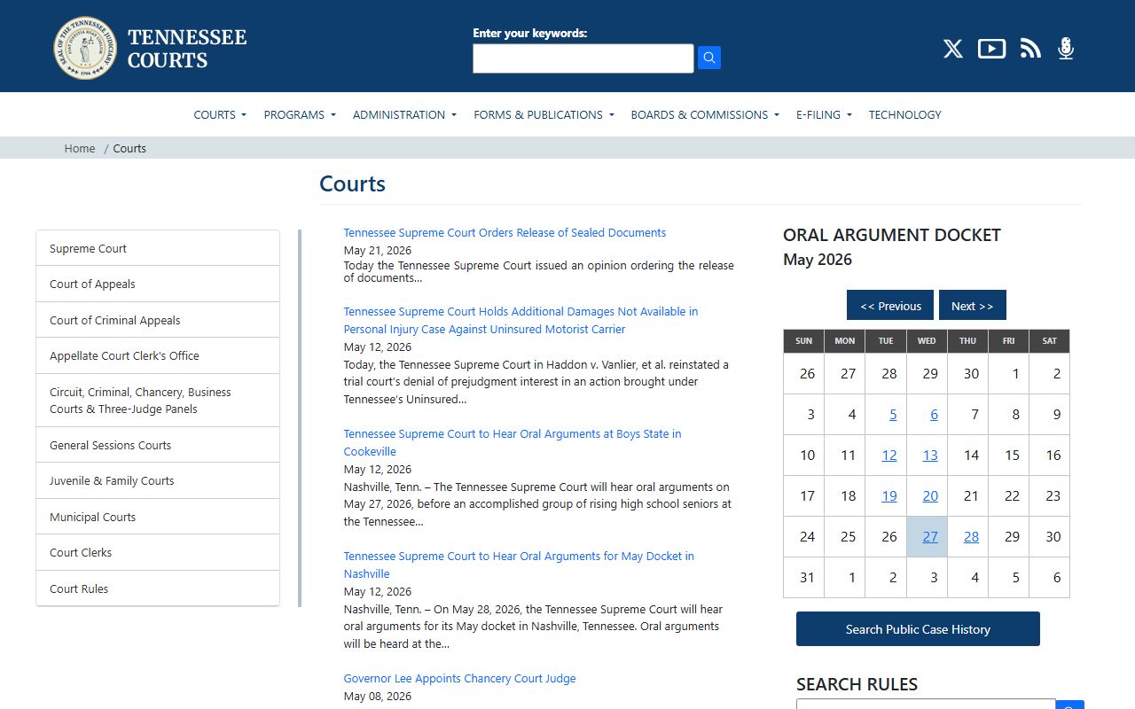 Tennessee Administrative Office of the Courts page on court structure