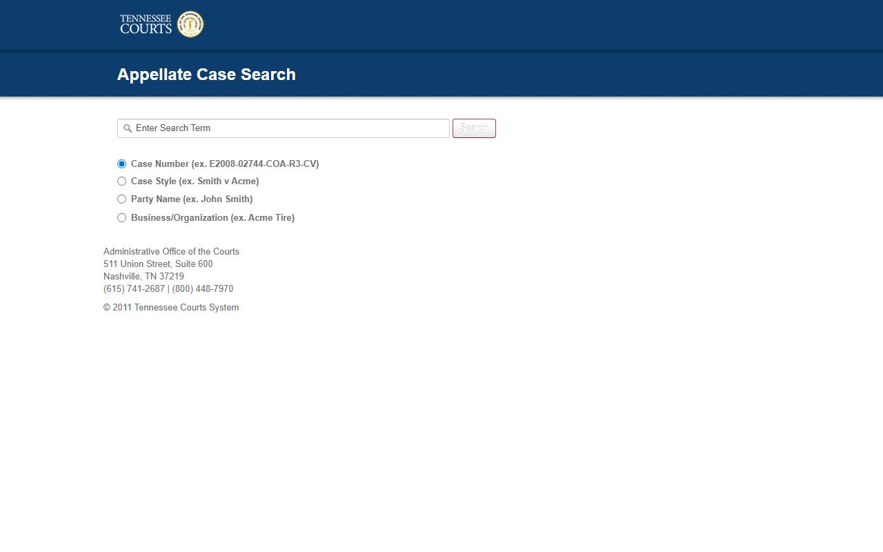 Tennessee appellate Public Case History portal for Williamson County court records