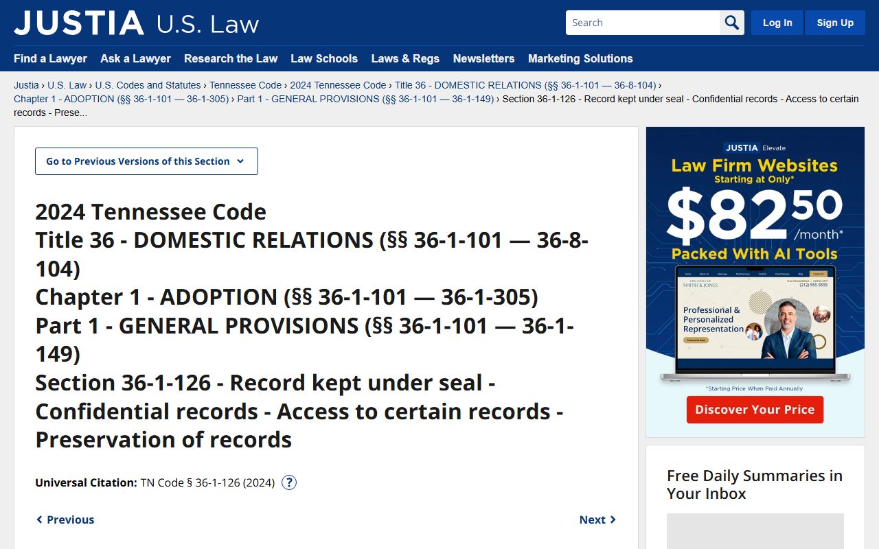 Tennessee adoption confidentiality statute relevant to Williamson County family records