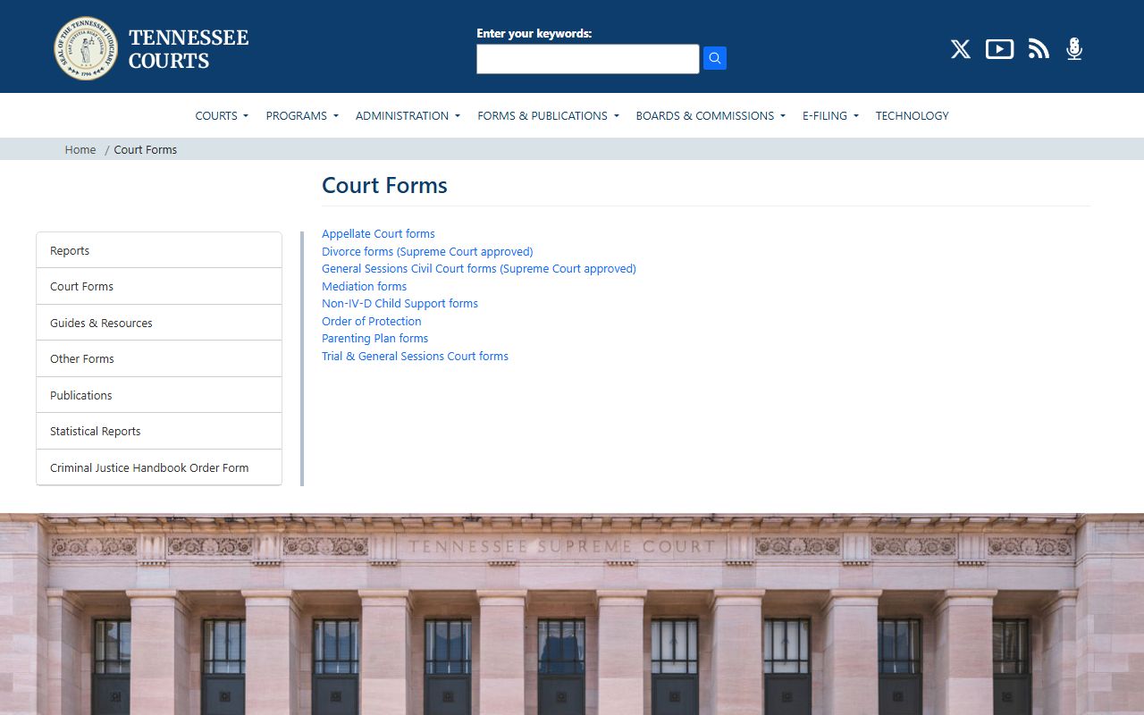 Tennessee AOC court forms library for Williamson County divorce filings
