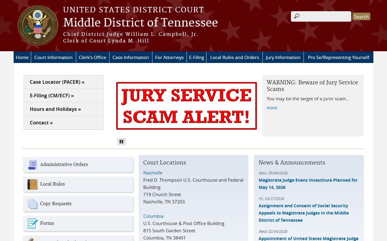 U.S. District Court for the Middle District of Tennessee, separate from Williamson County probate