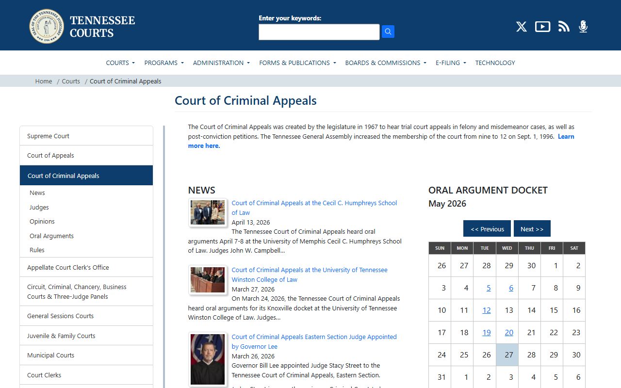 Tennessee Court of Criminal Appeals relevant to Williamson County criminal appeals and supervision