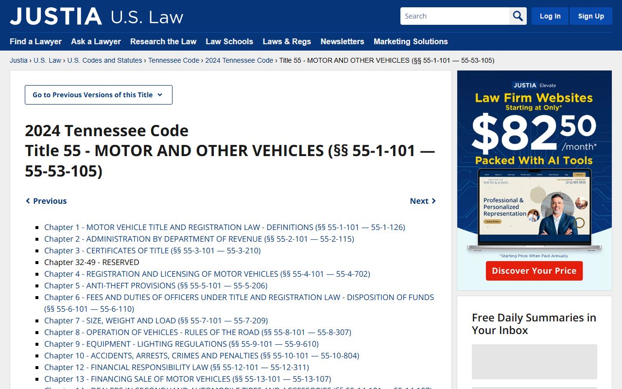 Tennessee Title 55 traffic statutes for Williamson County traffic court records