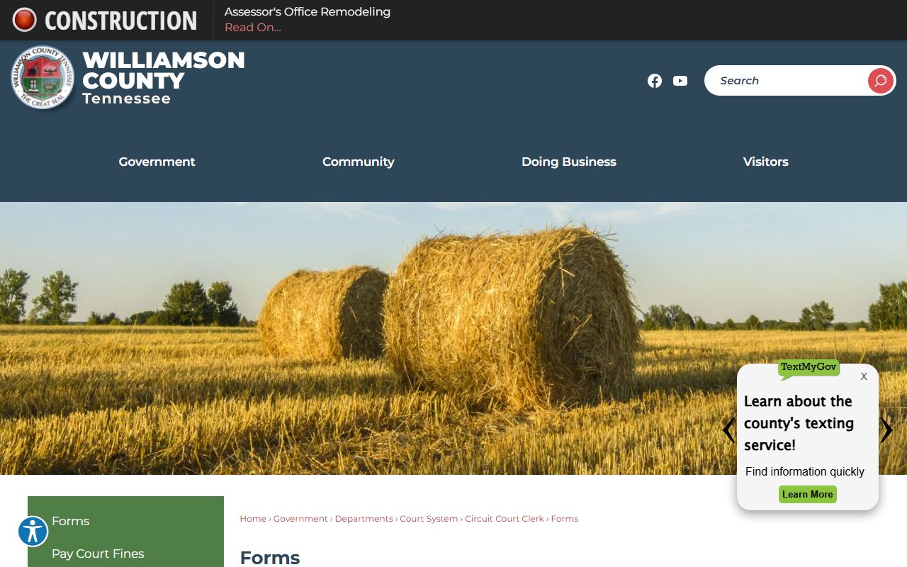 Williamson County General Sessions Court page related to civil and criminal warrants